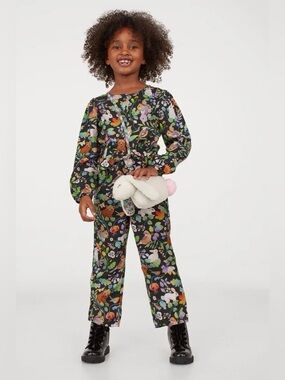 H&M X WHOOLI CHEN Girls Jumpsuit 8 (8-9Y) Woodland Animal Novelty Cottagecore